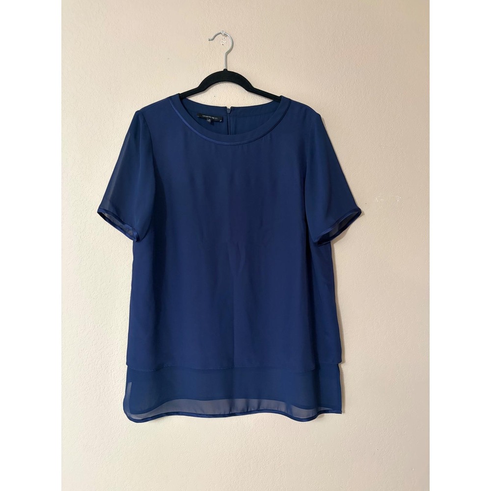 Lafayette 148 New York Blue Silk Layered Chiffon Blouse Top Size 10